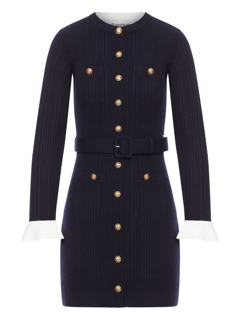 Geripptes Kleid mit Knopfleiste