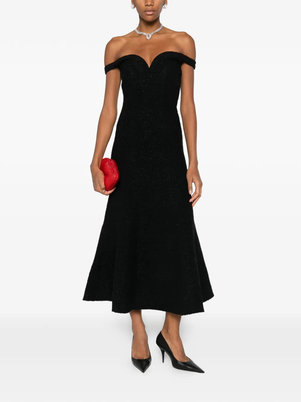 Schulterfreies Boucle-Midikleid