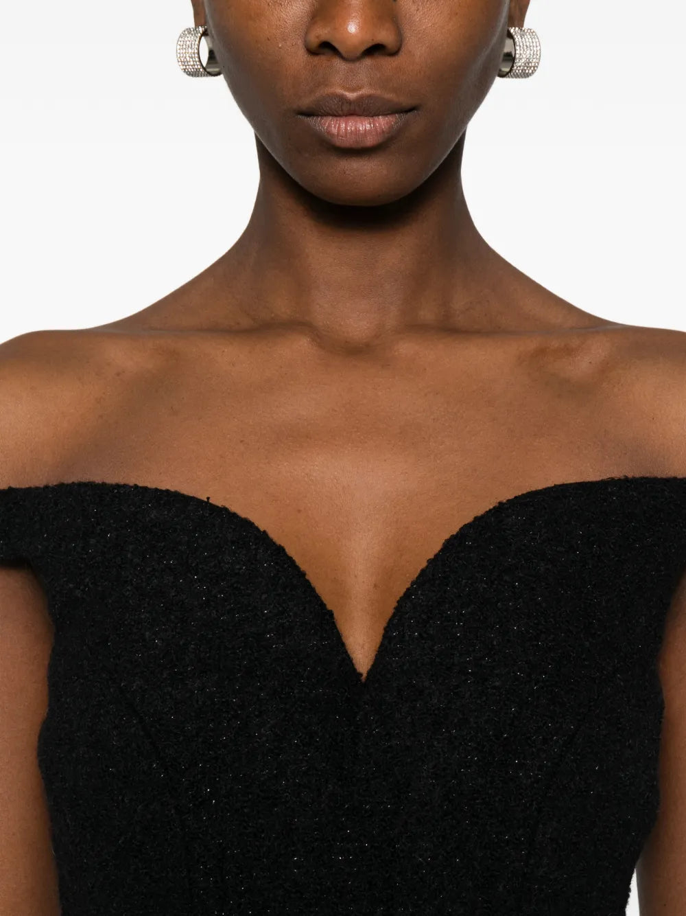 BLACK BOUCLE MINI DRESS