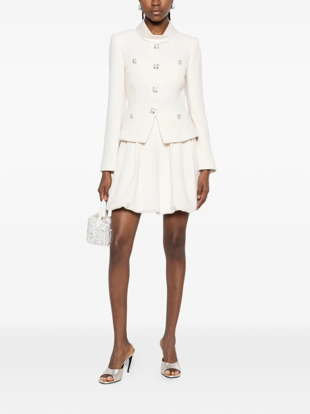 Bouclé mini dress with collar