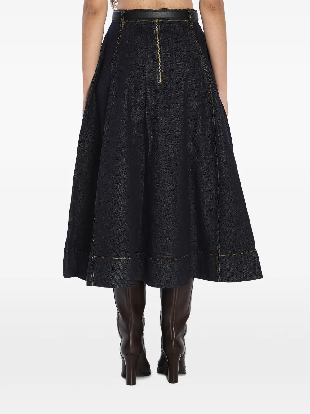 INDIGO DENIM FLARED MIDI SKIRT