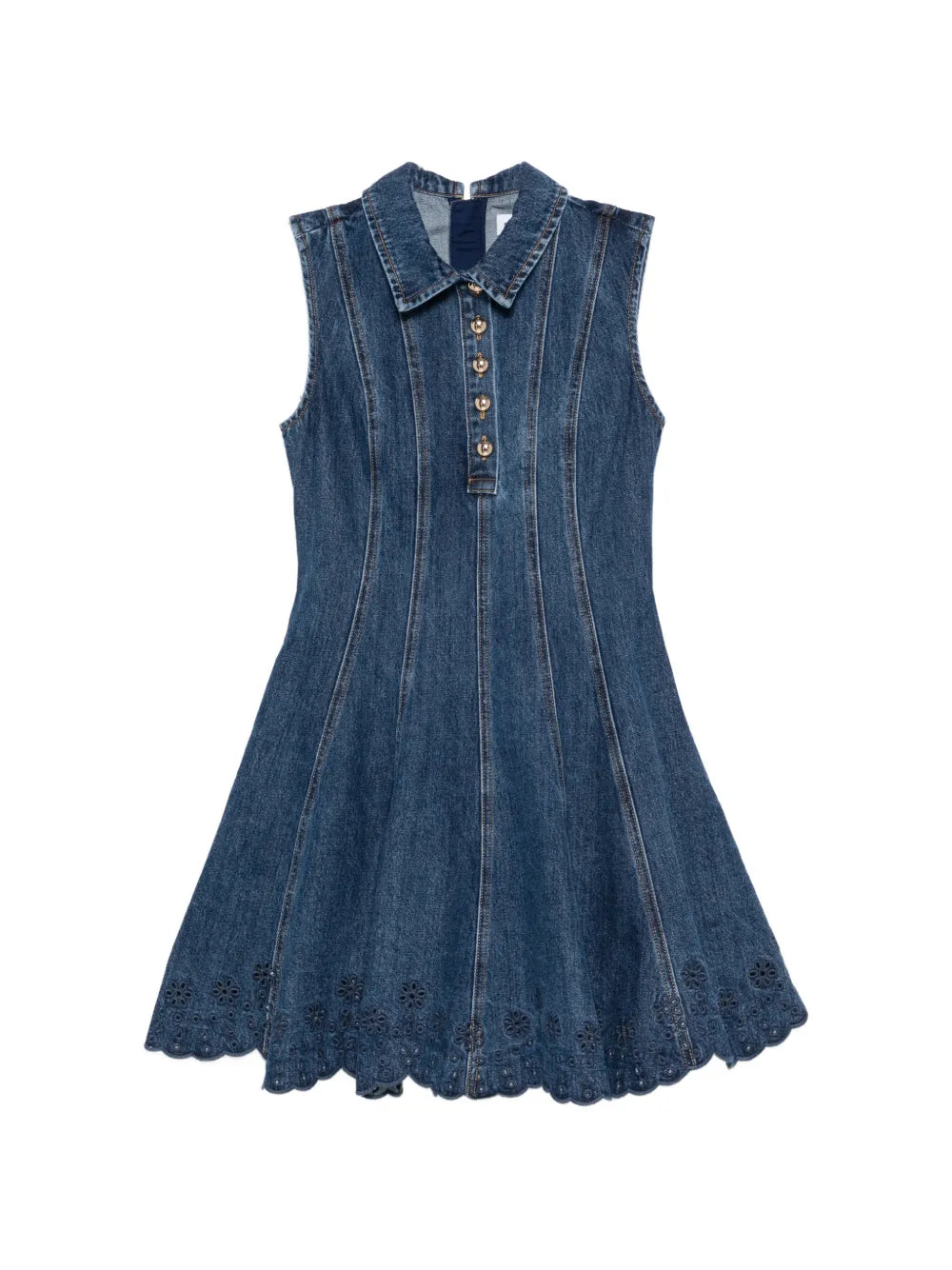 Denim mini dress with eyelet embroidery