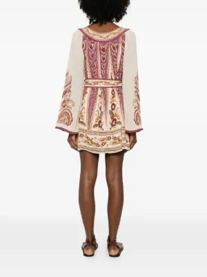 AINIKA Floral Mini Dress with Tie Belt