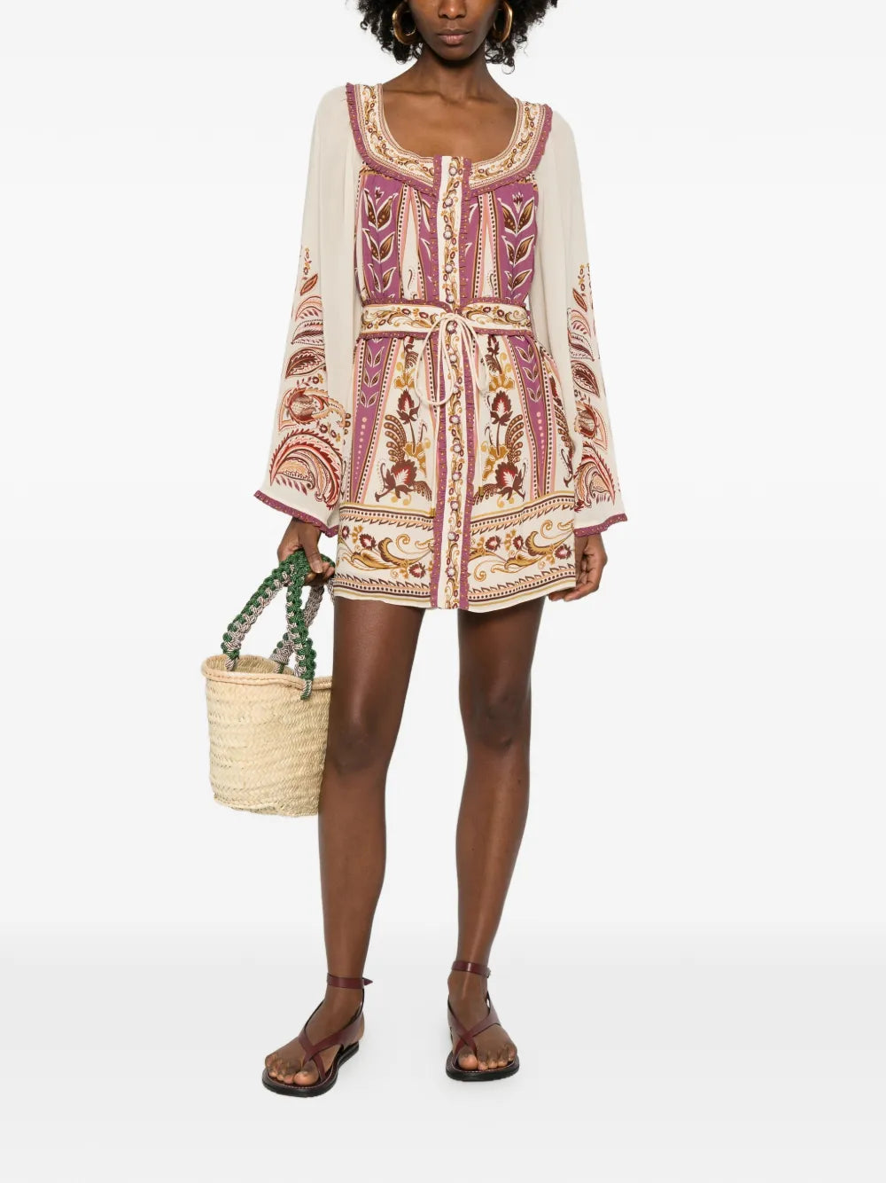 AINIKA Floral Mini Dress with Tie Belt