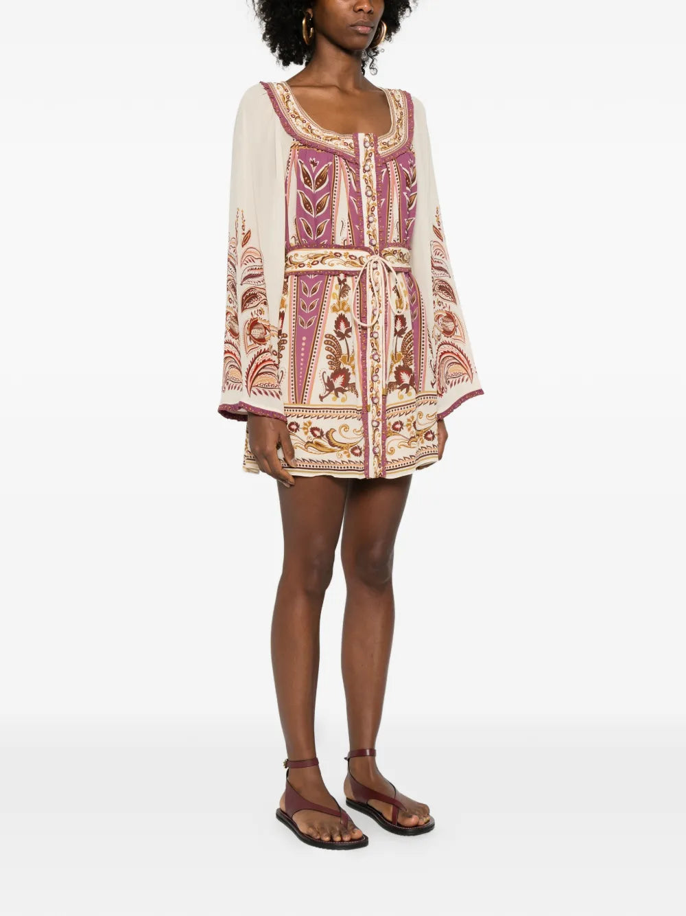 AINIKA Floral Mini Dress with Tie Belt