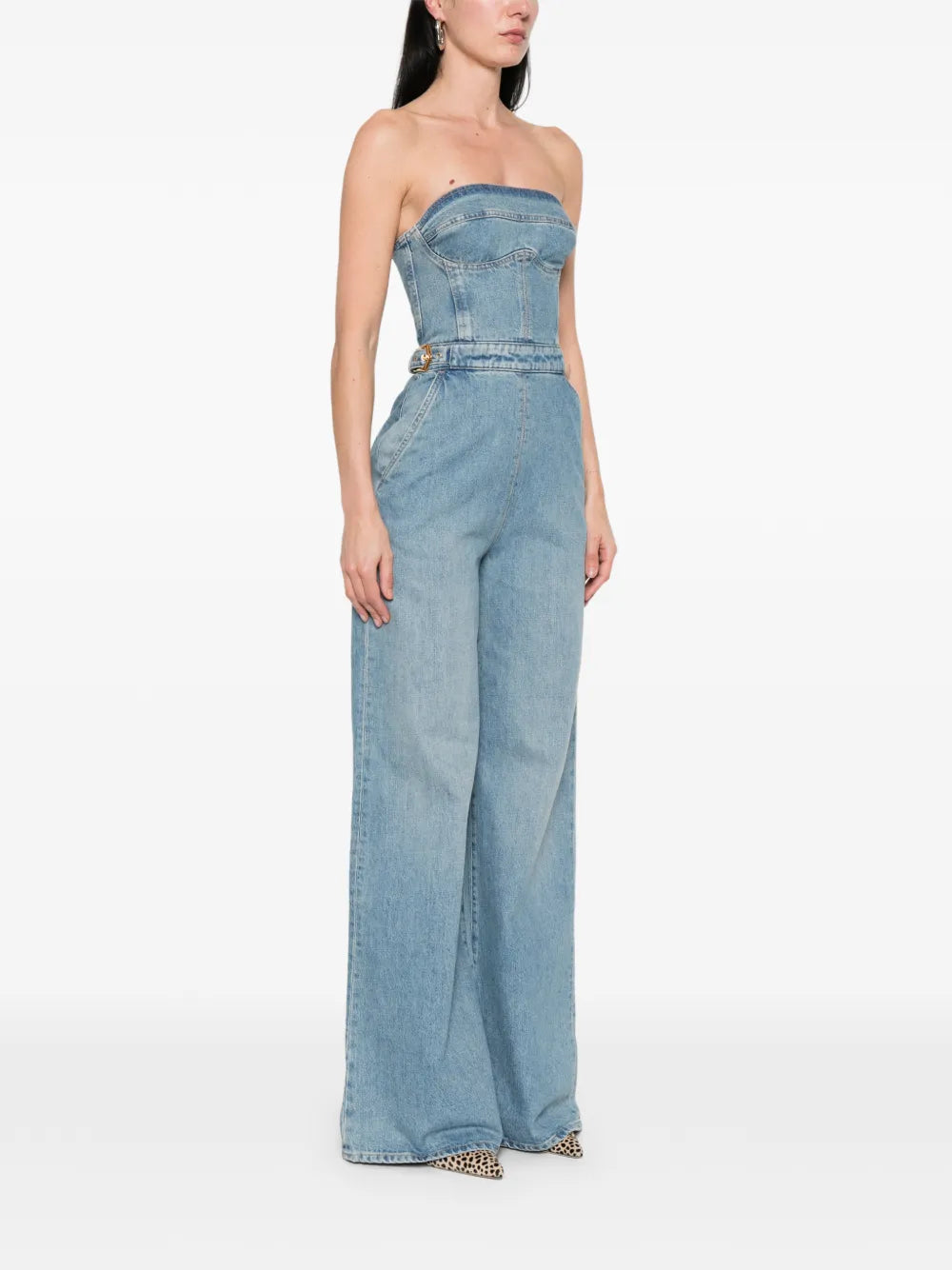 Schulterfreier Jumpsuit mit Schnallendetail