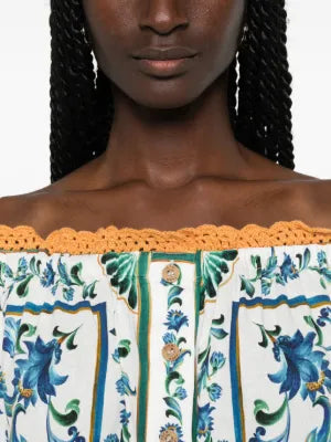 Flora Tile Minikleid mit Häkelbordüre