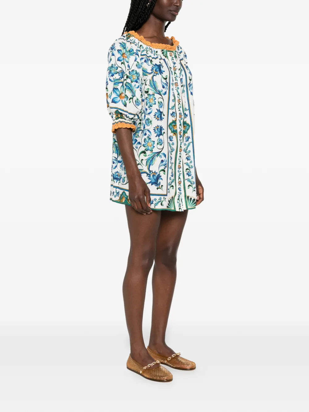 Flora Tile Minikleid mit Häkelbordüre