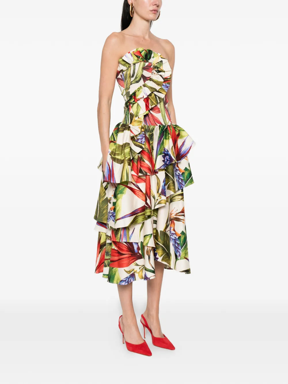 Schulterfreies Midikleid