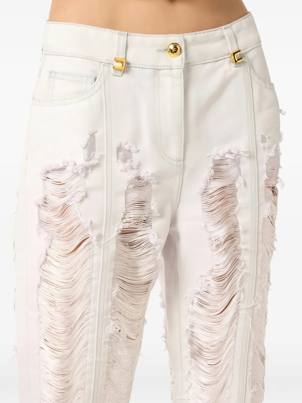 Palazzo jeans in distressed look with fringes