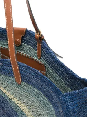 Runder Tote Bag aus Raffiabast mit Schleife