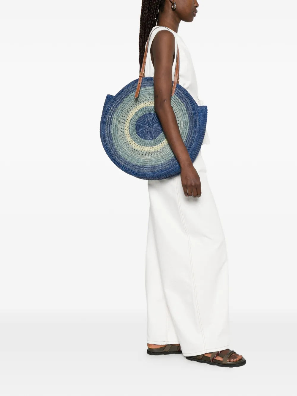 Round Raffia Bast Tote Bag with Bow