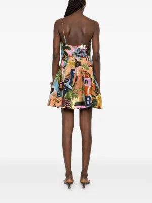 Tropical Painting Minikleid mit Wellensaum