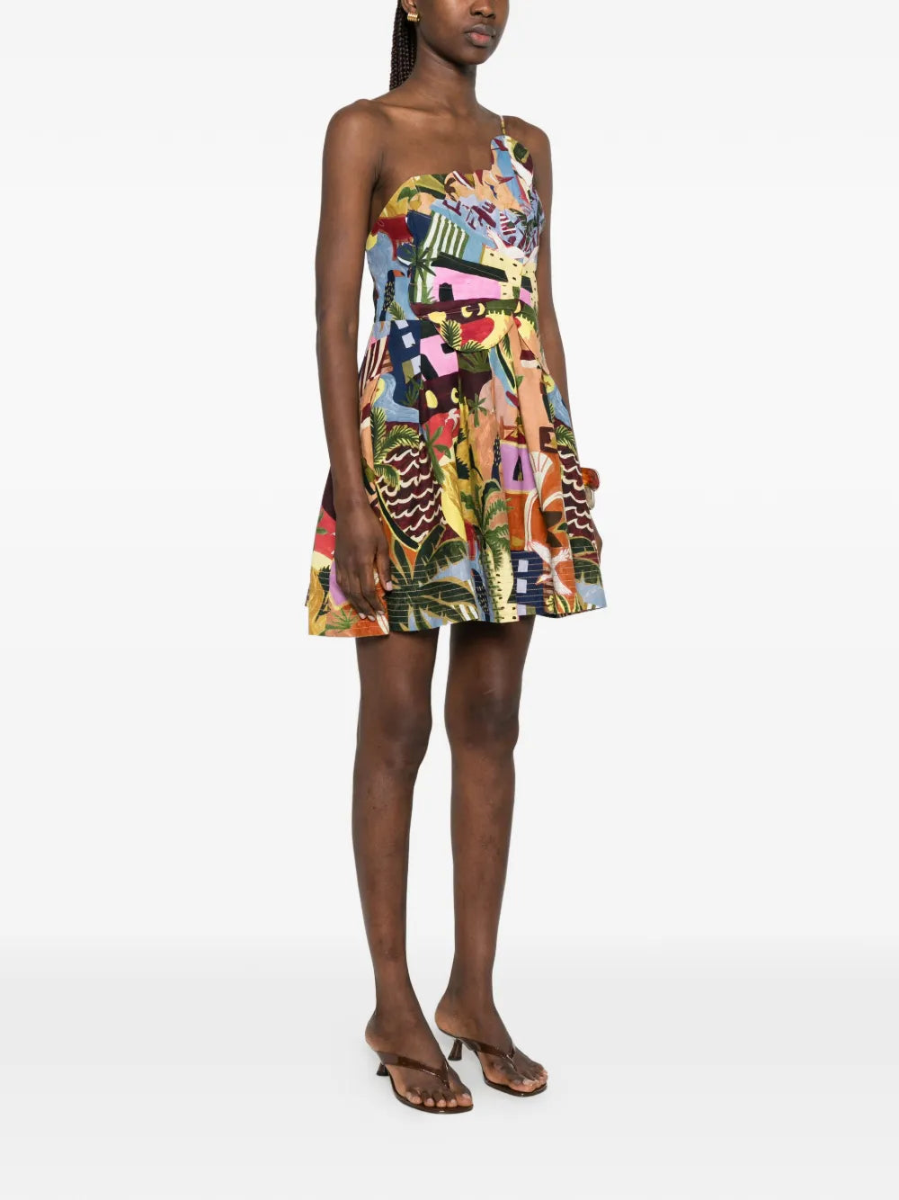 Tropical Painting Minikleid mit Wellensaum