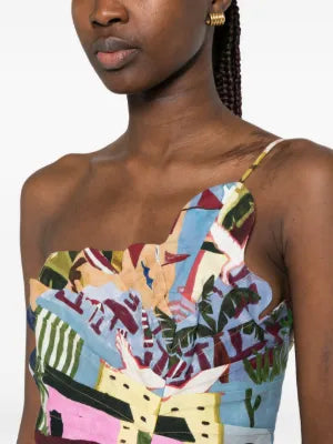 Tropical Painting Minikleid mit Wellensaum