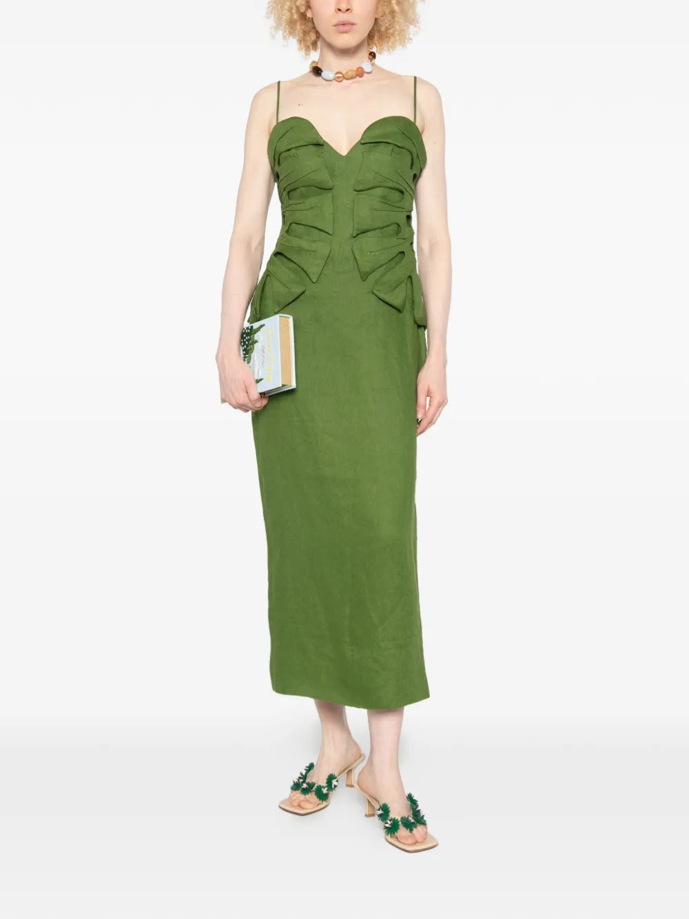 GREEN MONSTERA LEAF SLEEVELESS MAXI DRESS