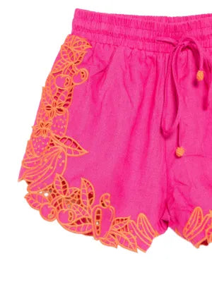 Shorts with scalloped edge and "Fruit Richelieu" embroidery