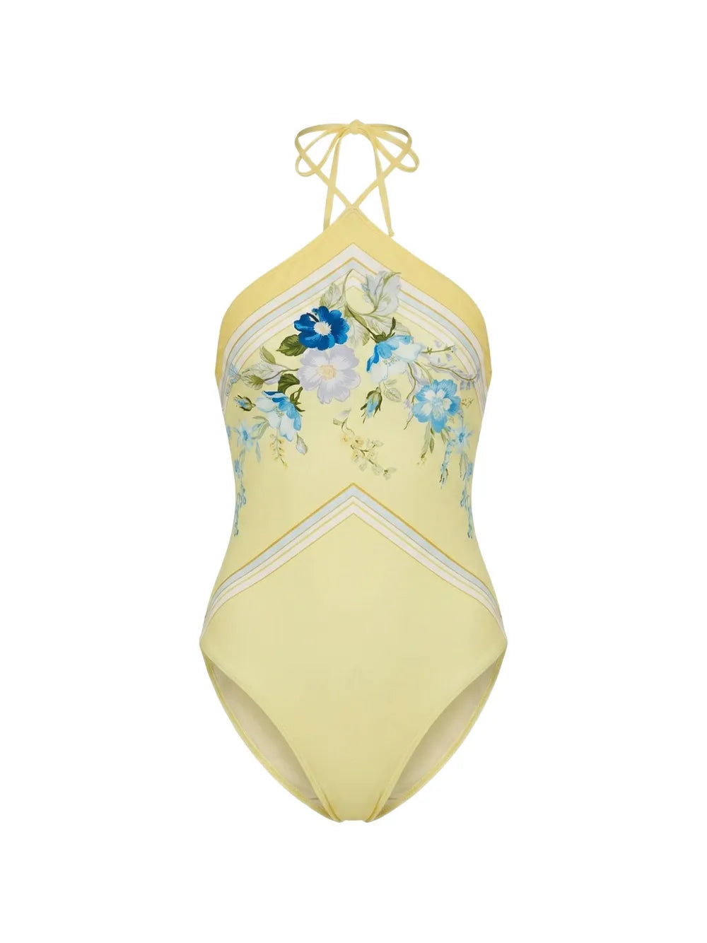 Floral-print halterneck swimsuit