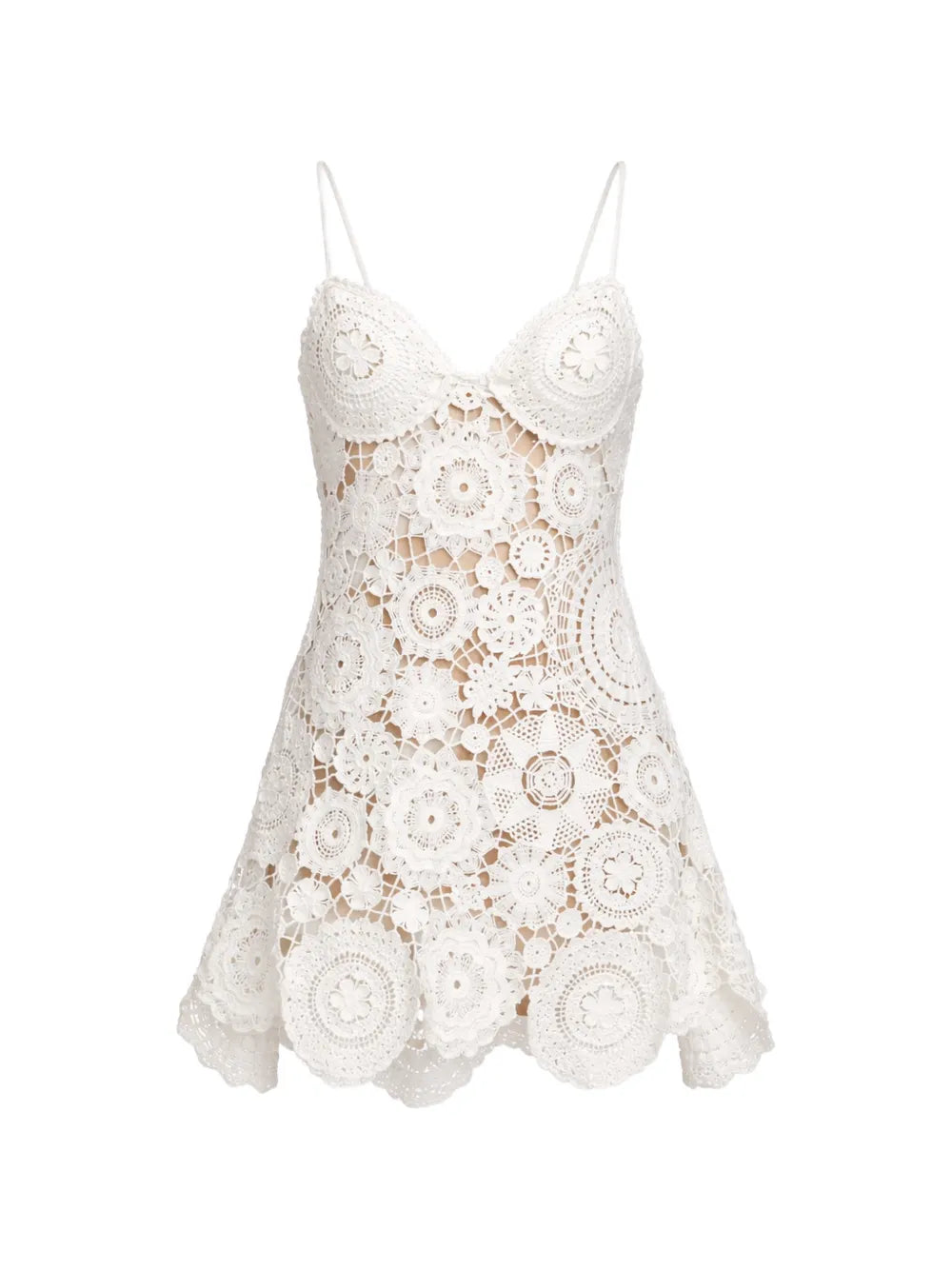 Crocheted mini dress in patchwork look