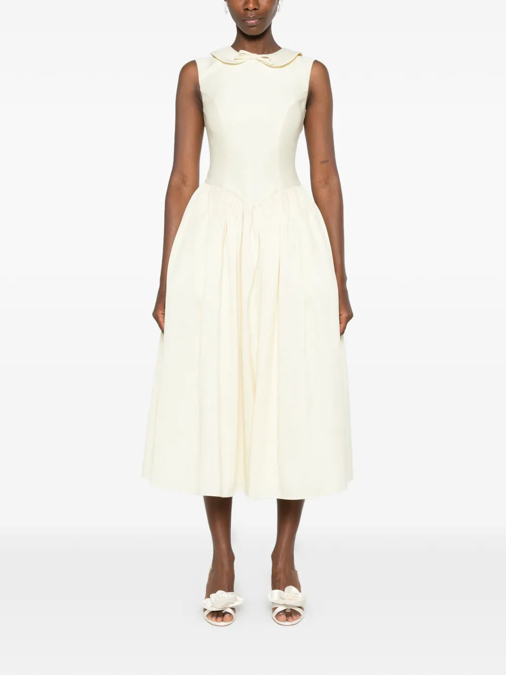 midi dress with bow and pleated details