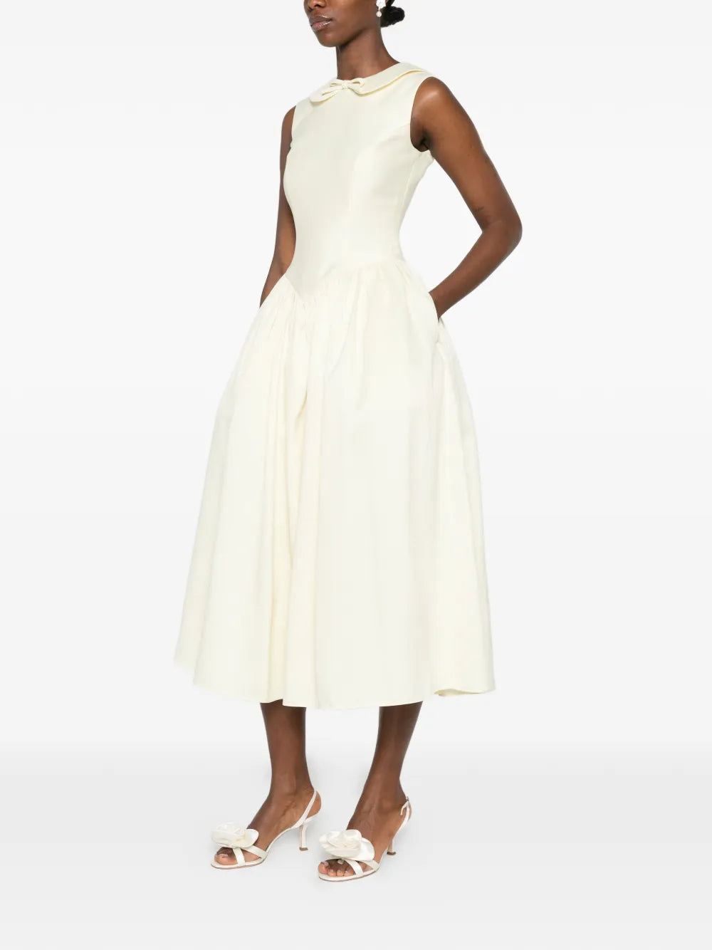 midi dress with bow and pleated details