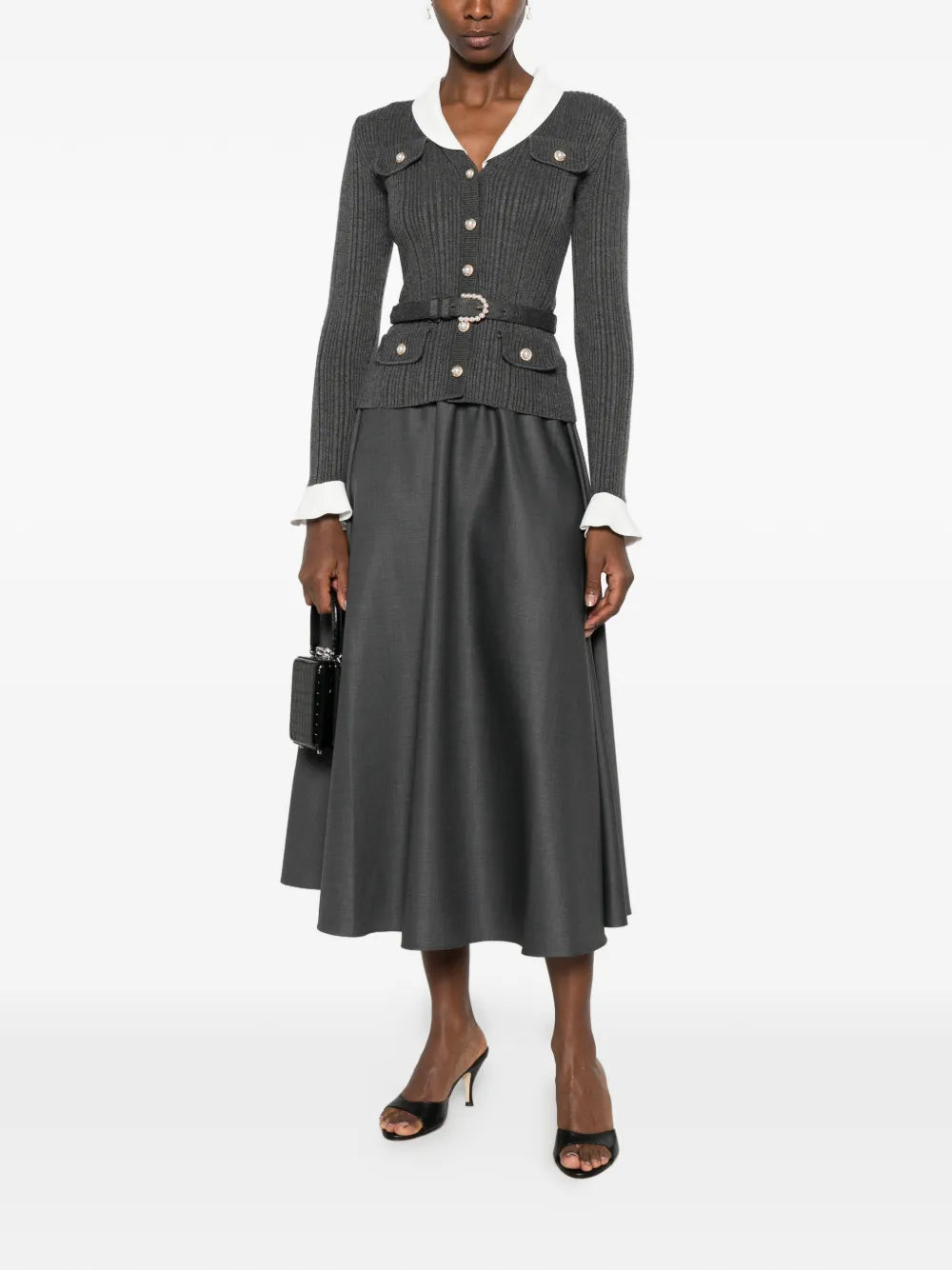 Midi dress in ribbed knit with belt