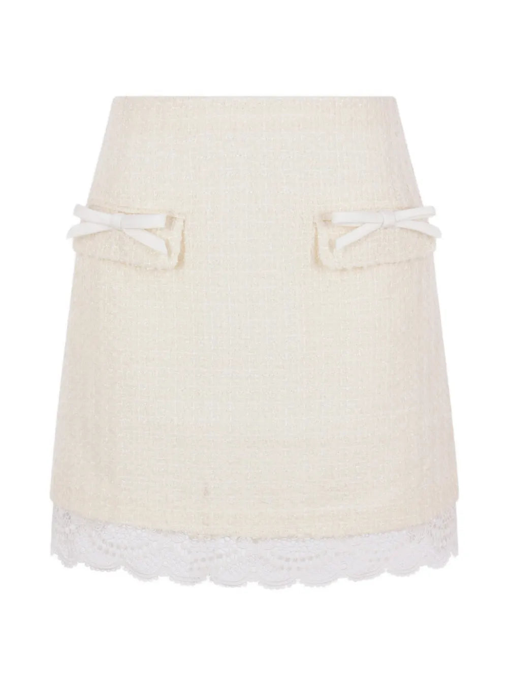cream mini skirt with bouclé lace