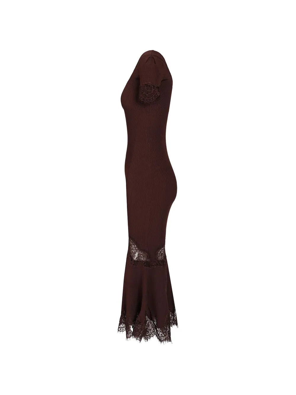 Midikleid aus geripptem Strick mit Spitzenbesatz