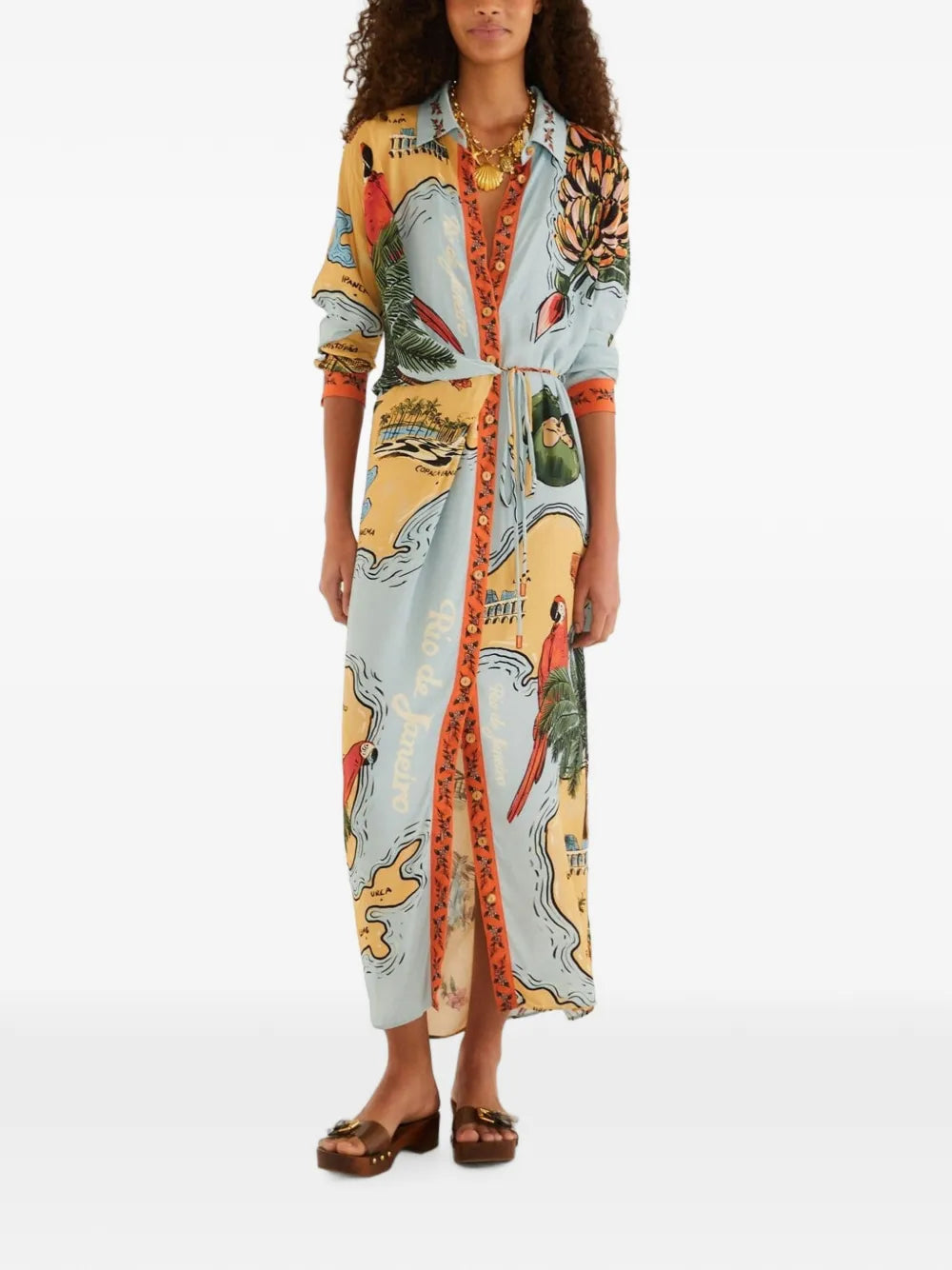 Mehrfarbiges Beaches Path Maxikleid mit Kragen