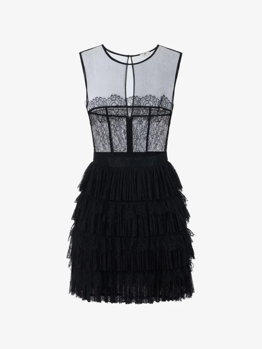 Minikleid aus Krepp und Blumenspitze