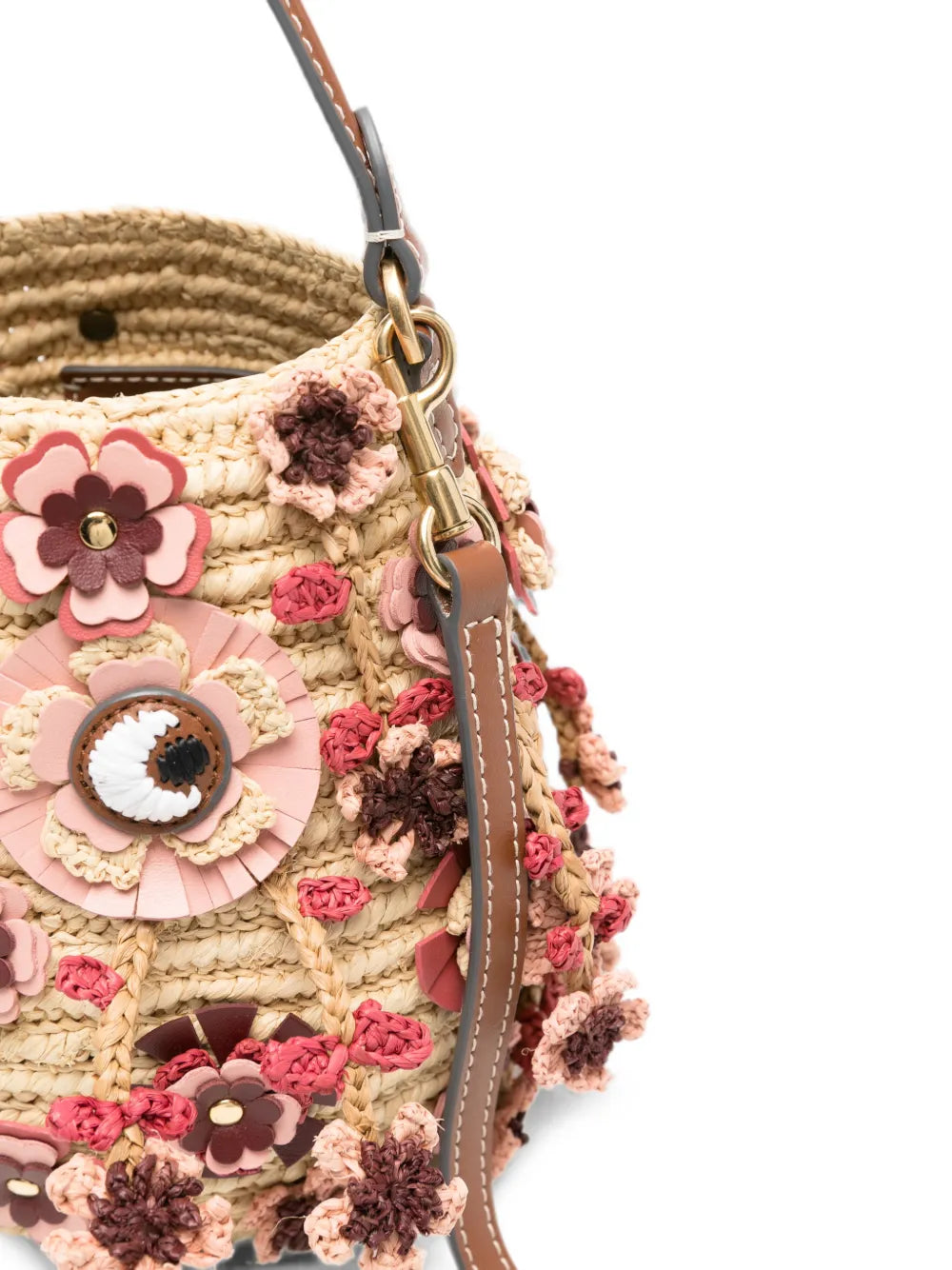 Shoulder bag with floral decorations