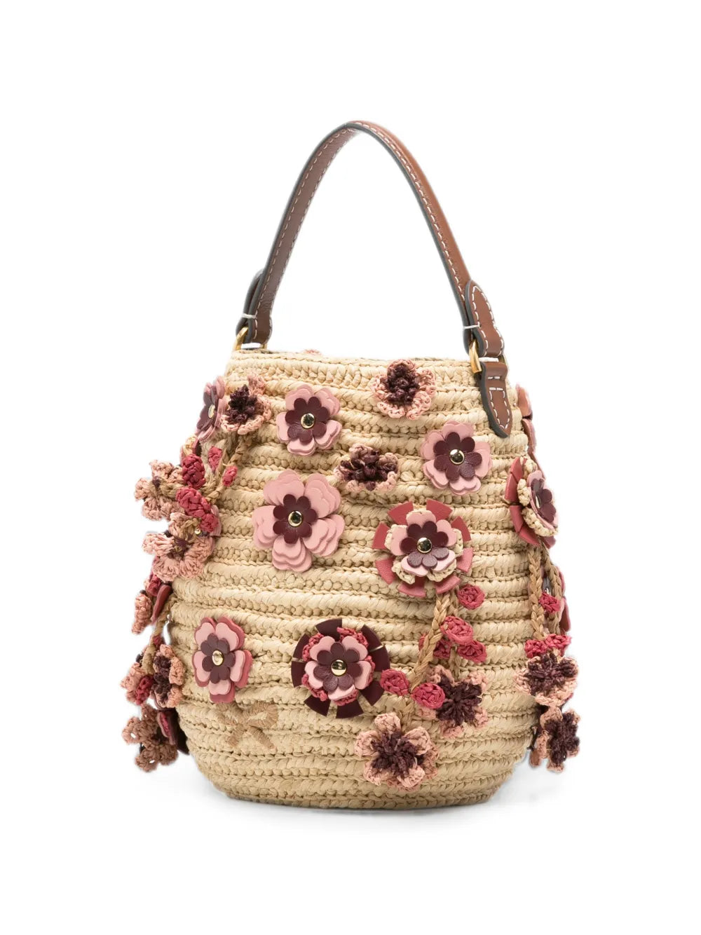 Shoulder bag with floral decorations