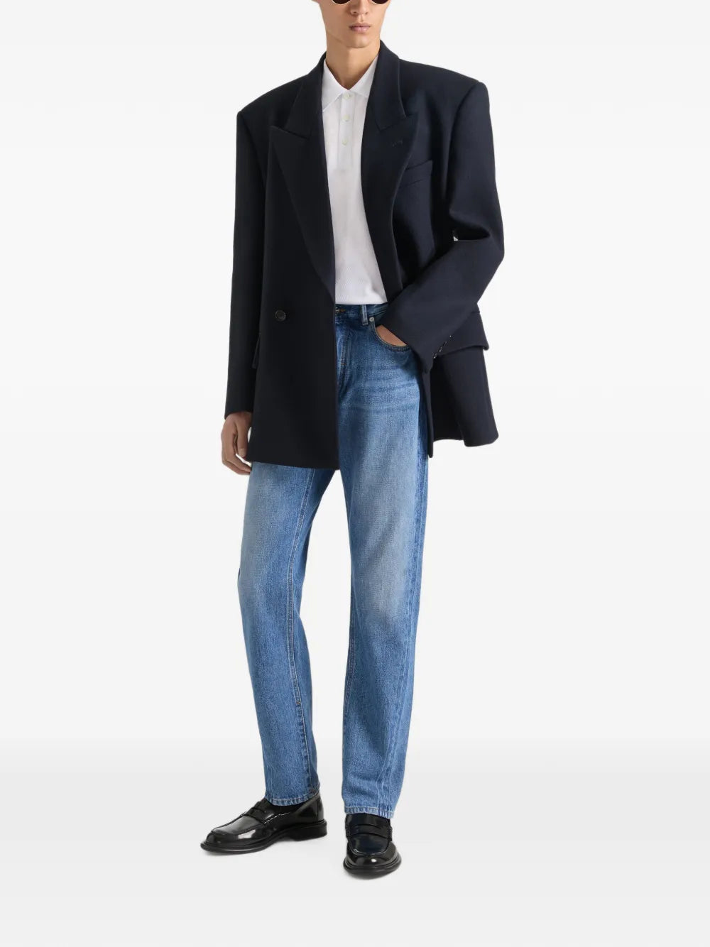 Ausgeblichene Couture Seam Straight-Fit-Jeans