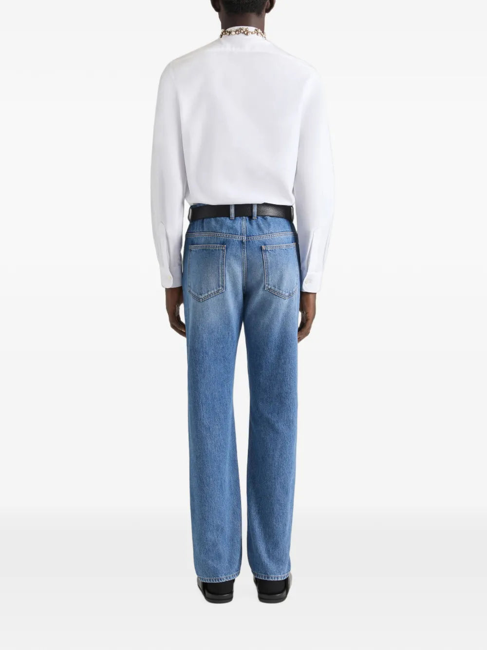 Ausgeblichene Couture Seam Straight-Fit-Jeans