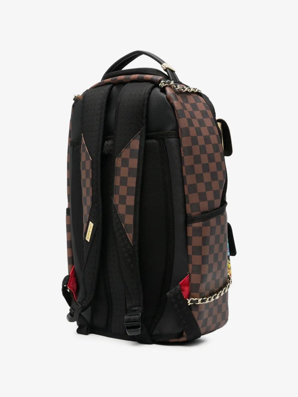 Karierter Rucksack mit Kette und 4 bunten Klappentaschen